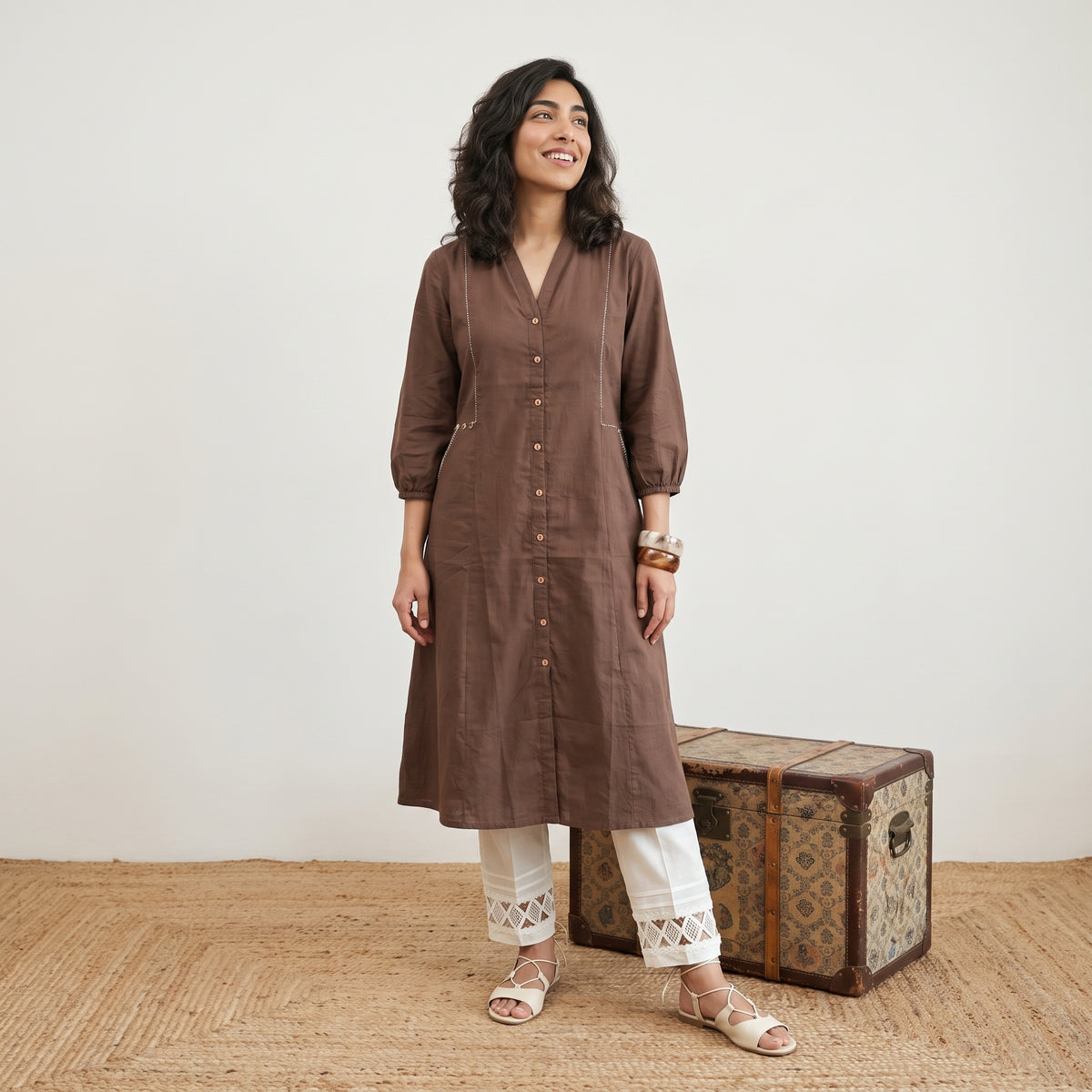 Mouse brown Aline Kurta with Pockets