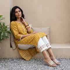 Mustard Leaf Handblock Kurta