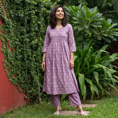 Lavender ikkat print pintucks coord set
