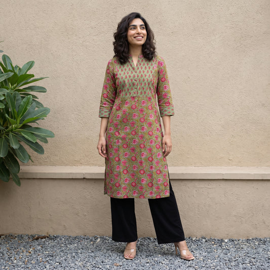 Sea Green ban neck Yoke kurta