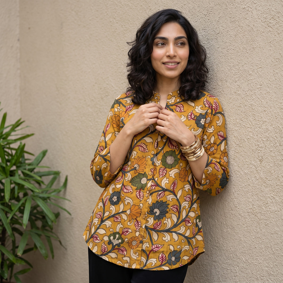 Mustard kalamkari shirt