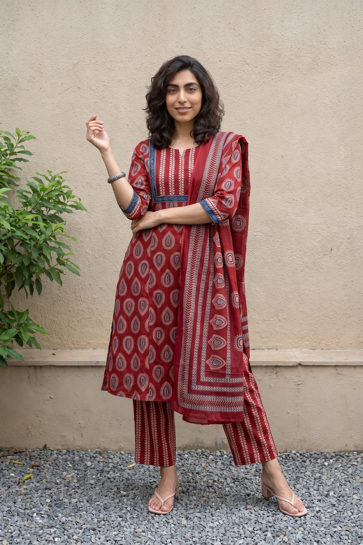 Maroon Yoke leaf Aline Full Suit Set