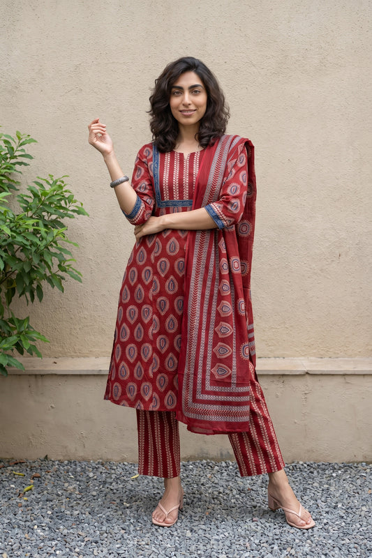 Maroon Yoke leaf Aline Full Suit Set