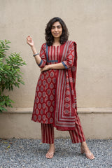 Maroon Yoke leaf Aline Full Suit Set