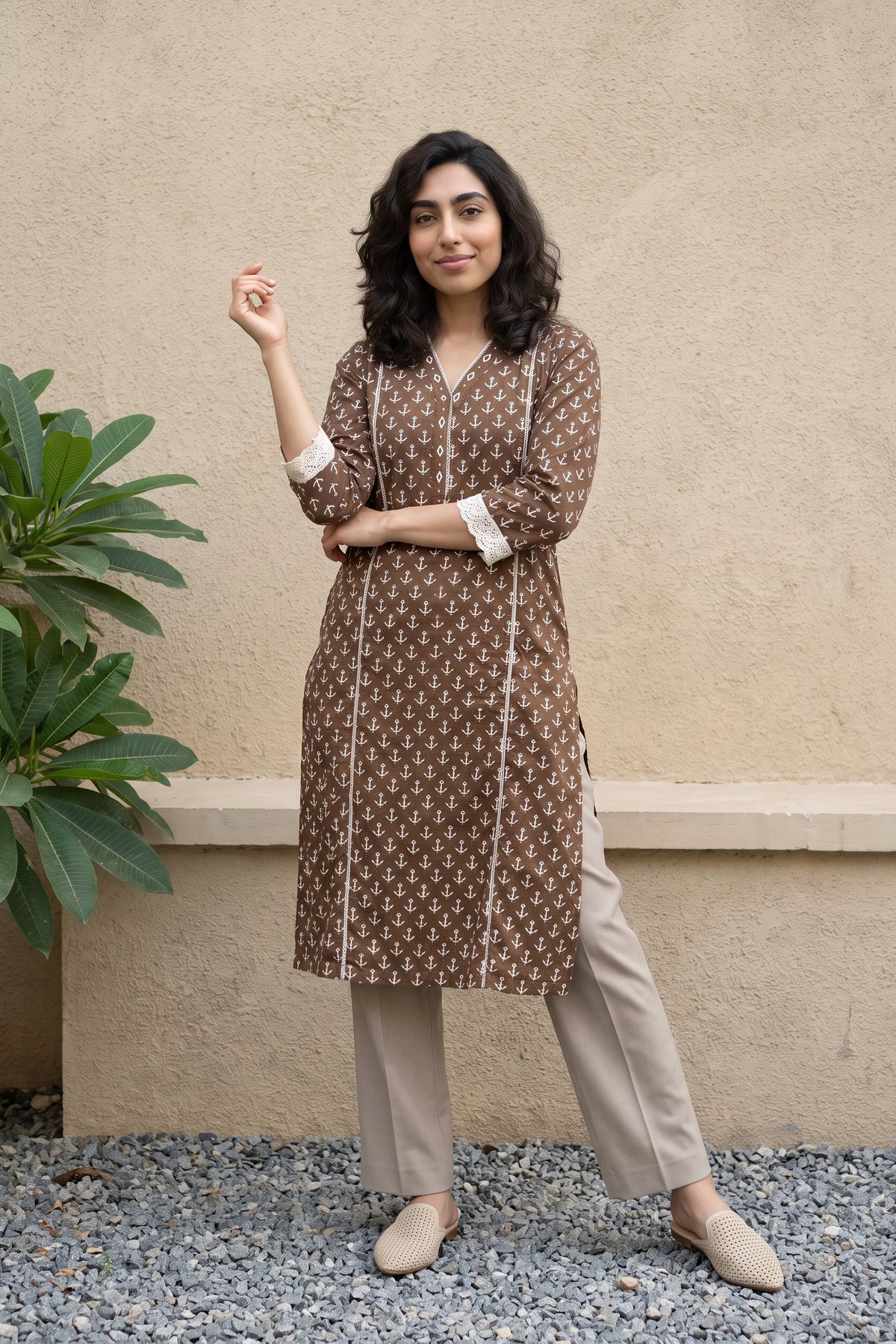 Soft Brown Sanganeri Block Print Kurta