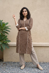 Soft Brown Sanganeri Block Print Kurta