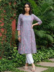 Pastel blue Handblock Kali style A-line kurta
