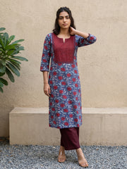 Blue floral yoke kurta