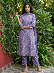 Sanganeri handblock Sitara work Neckline Suit Set
