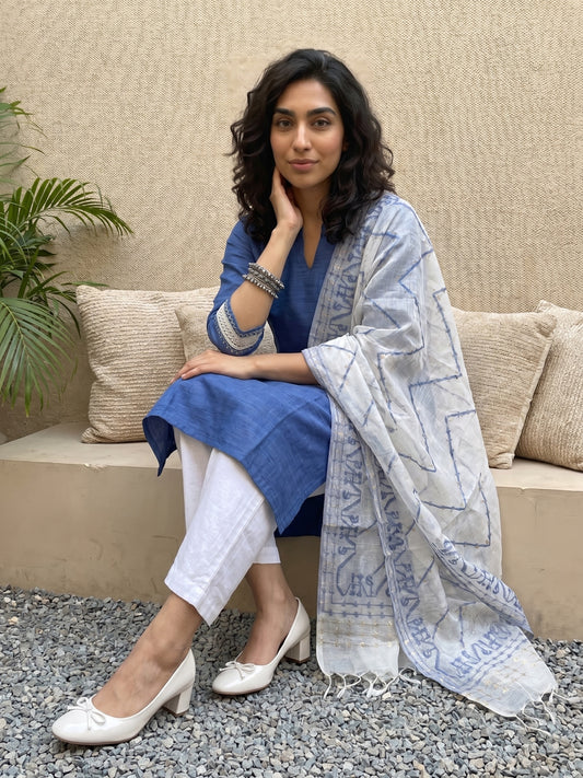 Pastel Blue South Cotton Full Suit Set