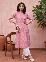 Soft pink slub leaf Aline Kurta