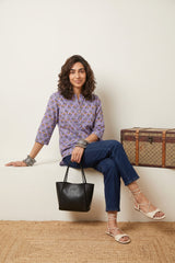 lavender choti buti Ban neck short kurti