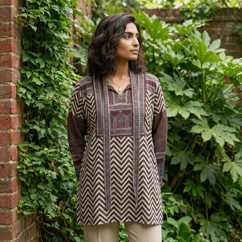 Digital print muslin silk Top with yoke