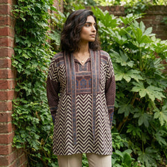 Digital print muslin silk Top with yoke