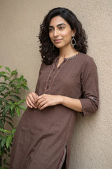 Brown solid emroidered coord set