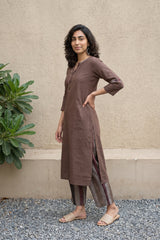 Brown solid emroidered coord set