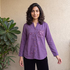 Lavender embroidered woollen shirt