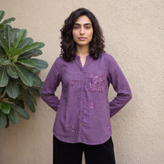 Lavender embroidered woollen shirt