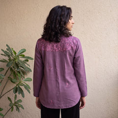 Lavender embroidered woollen shirt
