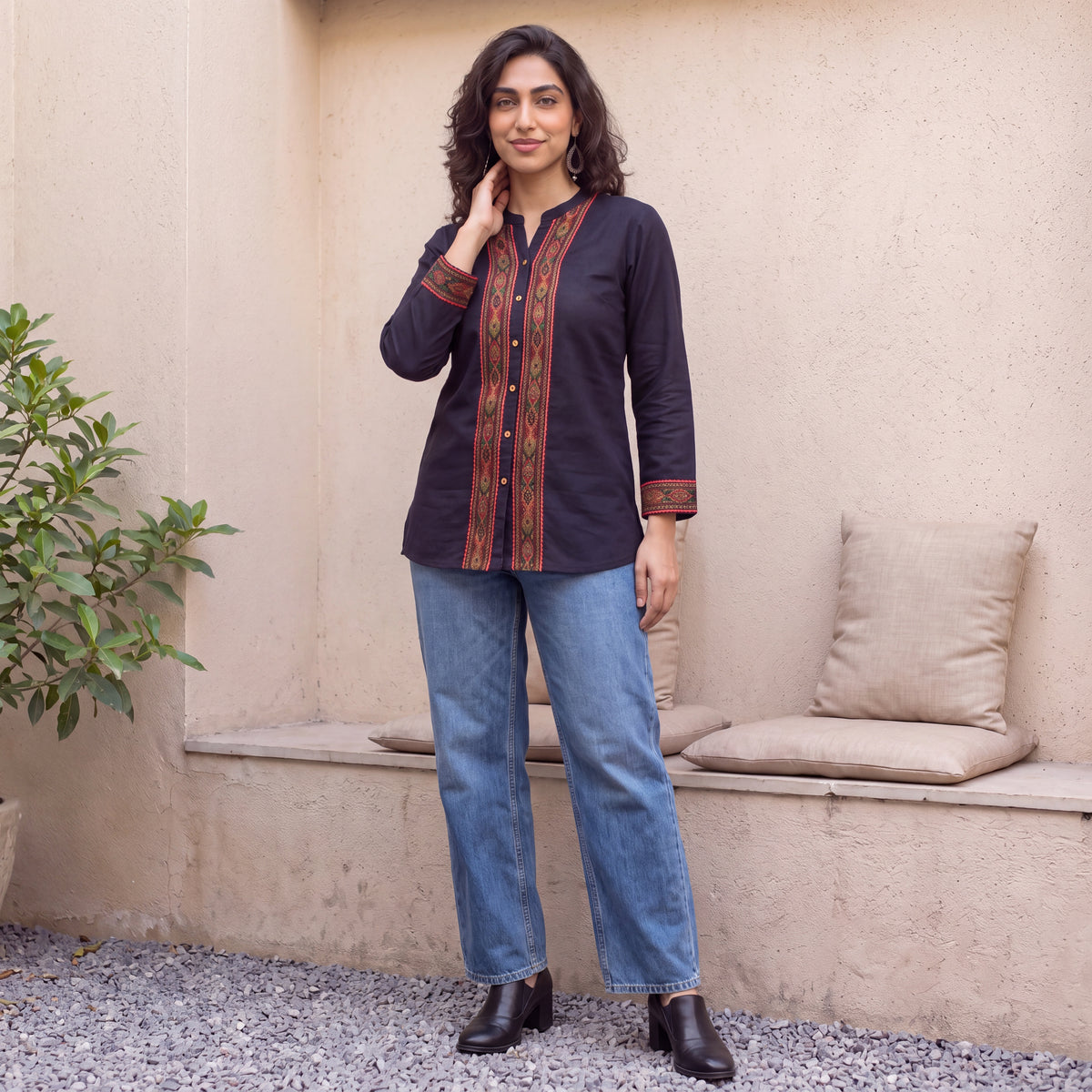 Black kullu patti woollen shirt
