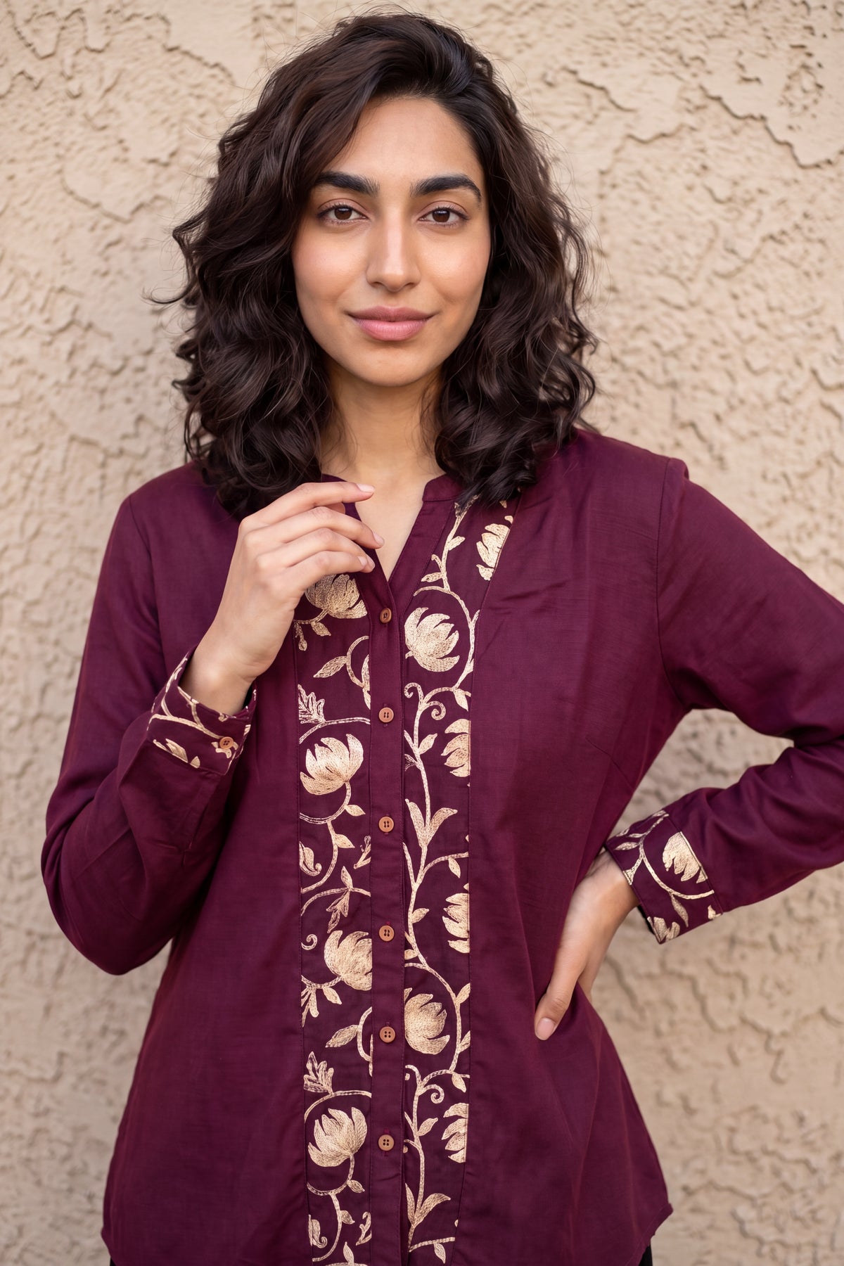 Wine woollen border shirt