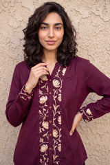 Wine woollen border shirt