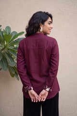 Wine woollen border shirt