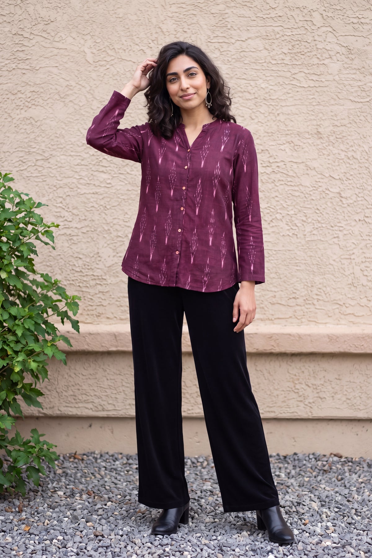 Wine ikkat Handloom shirt