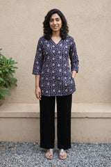 Blue floral V neck kurti
