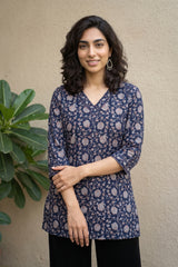 Blue floral V neck kurti