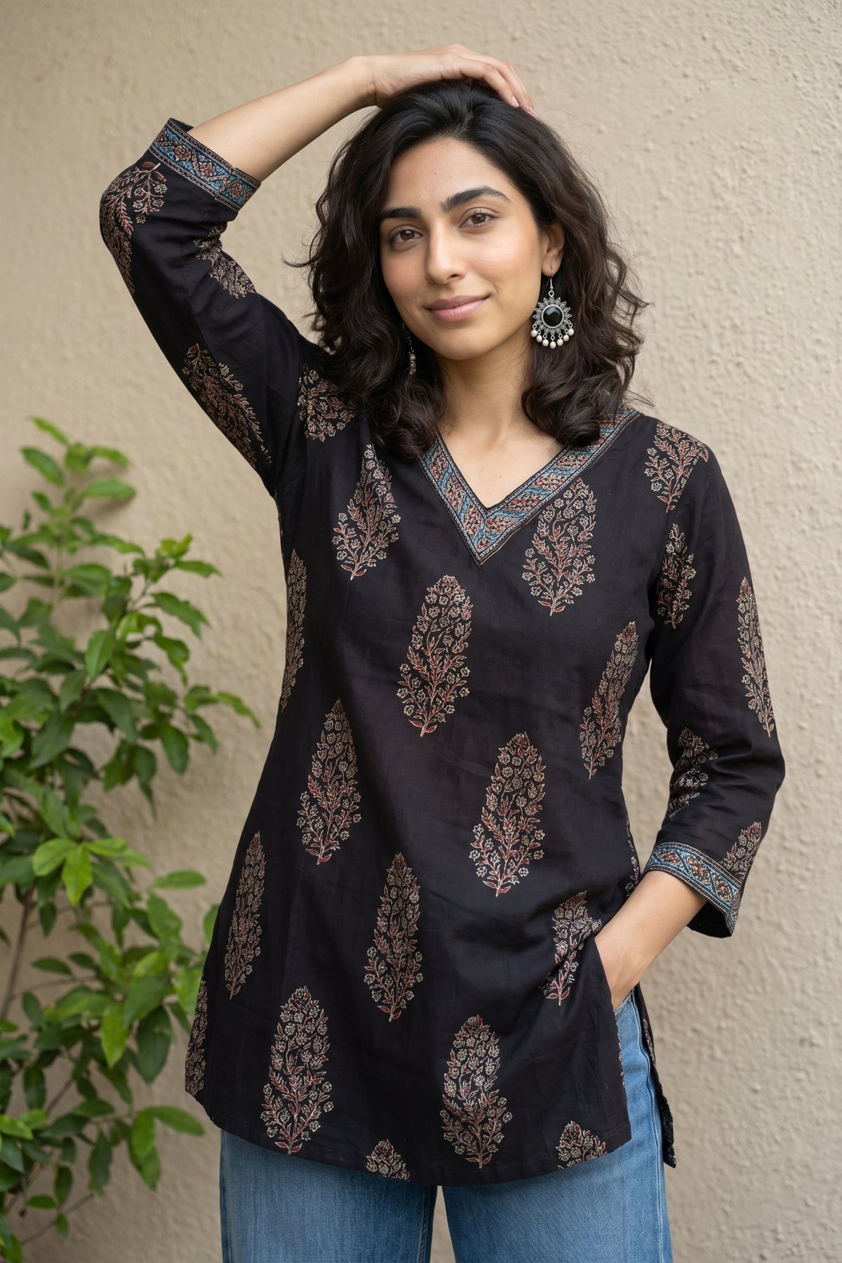Black big buta short kurti