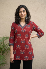 Maroon lotus short kurti