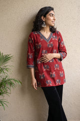 Maroon lotus short kurti