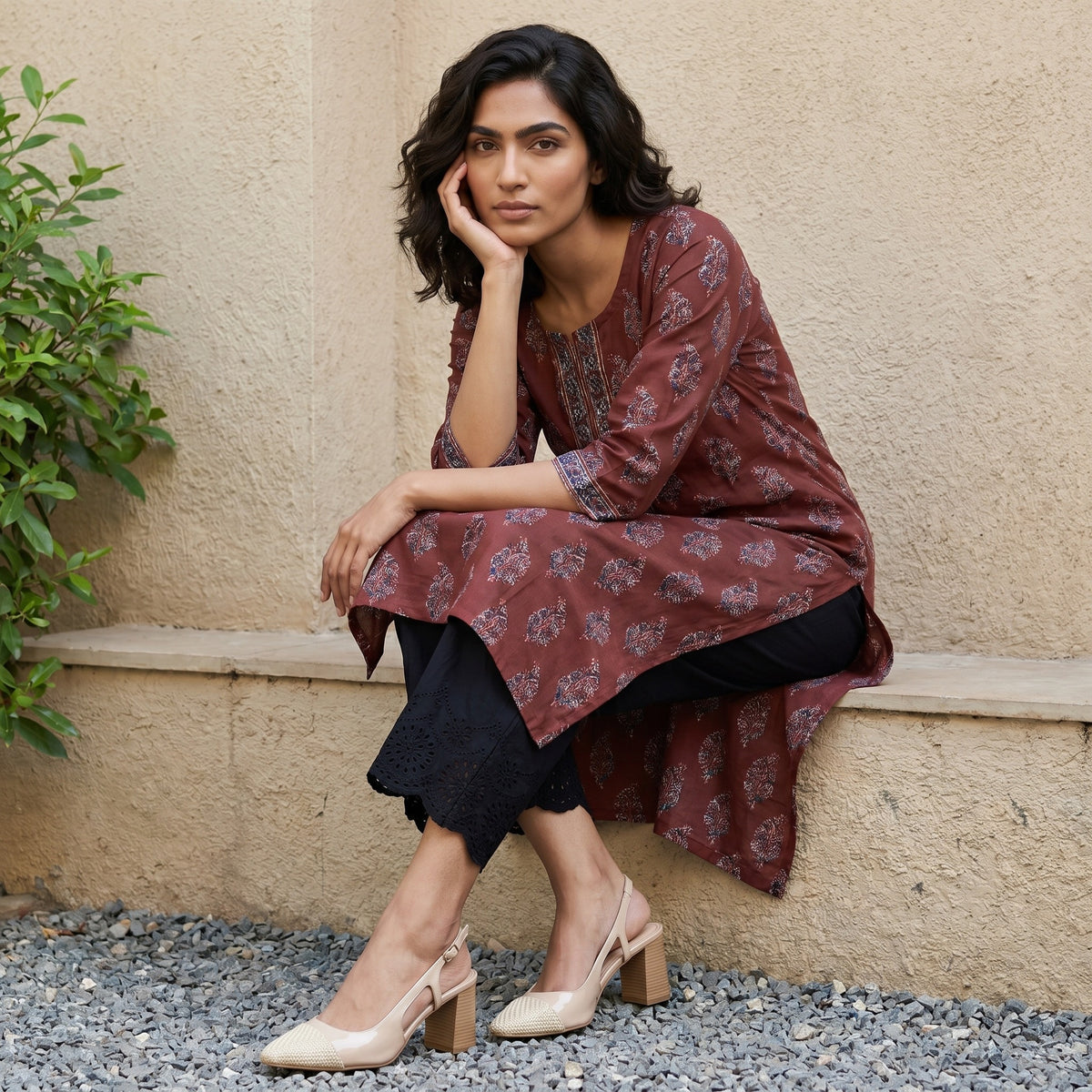 Maroon Leaf Kurta