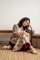 Beige buta with maroon contrast sleeve Aline Kurta