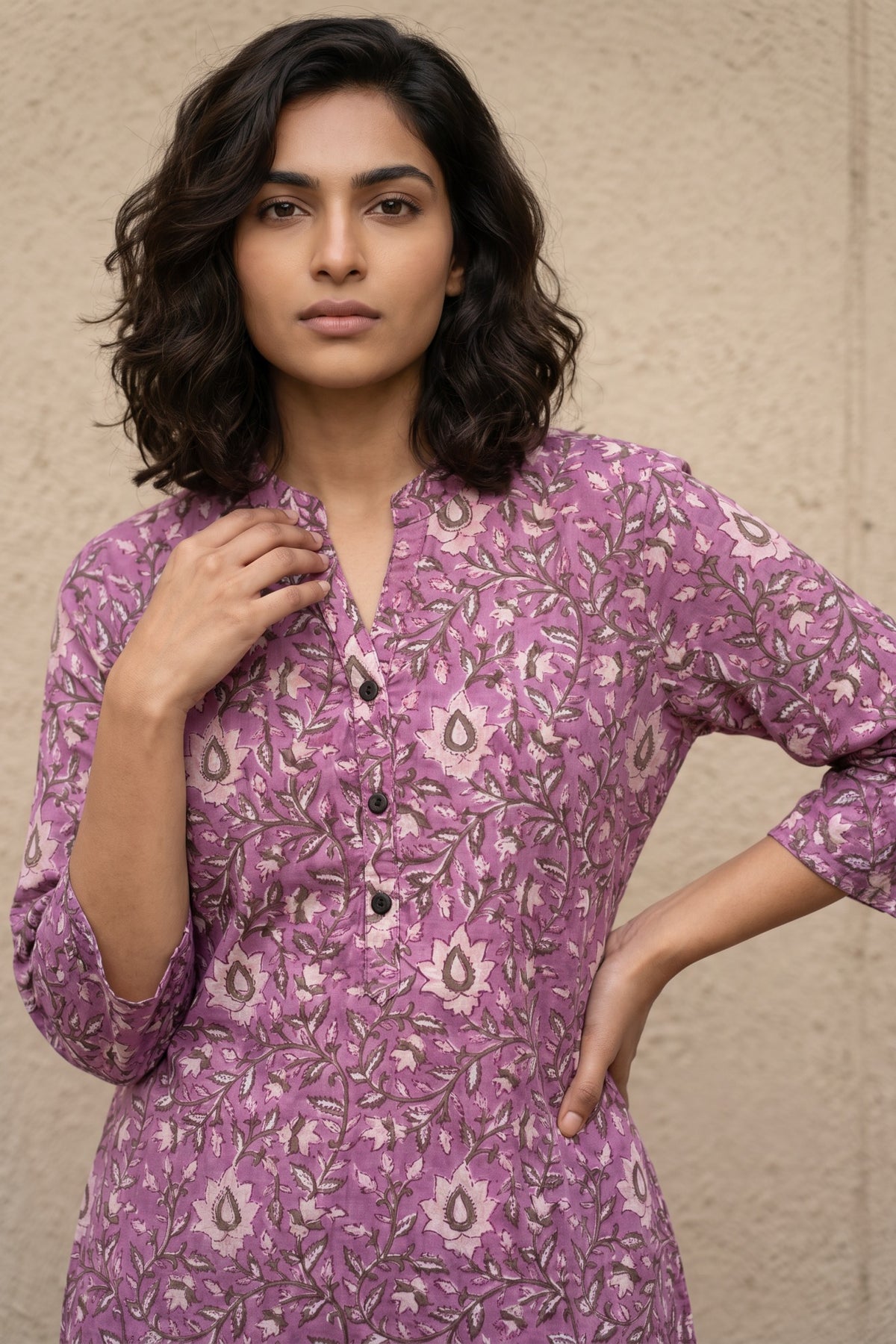 Onion pink jaal short kurti