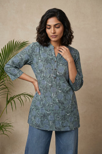 Sea Green floral jaal short kurti