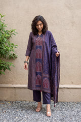 Royal blue digital print muslin suit set