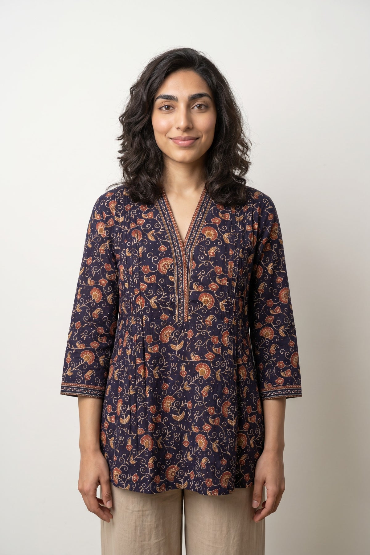 Royal blue sanganeri pintucks Short kurti