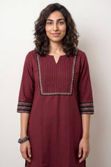 Maroon kantha yoke kurta