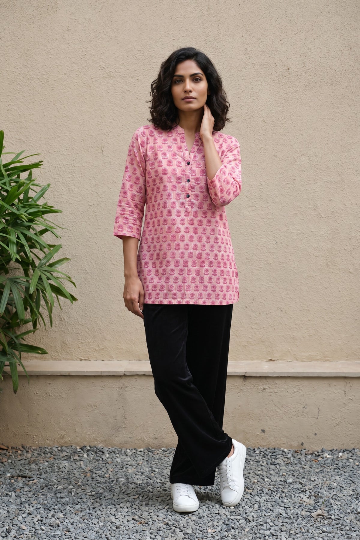 Peach floral short kurti