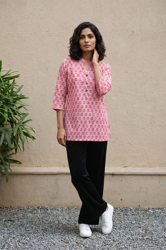 Peach floral short kurti