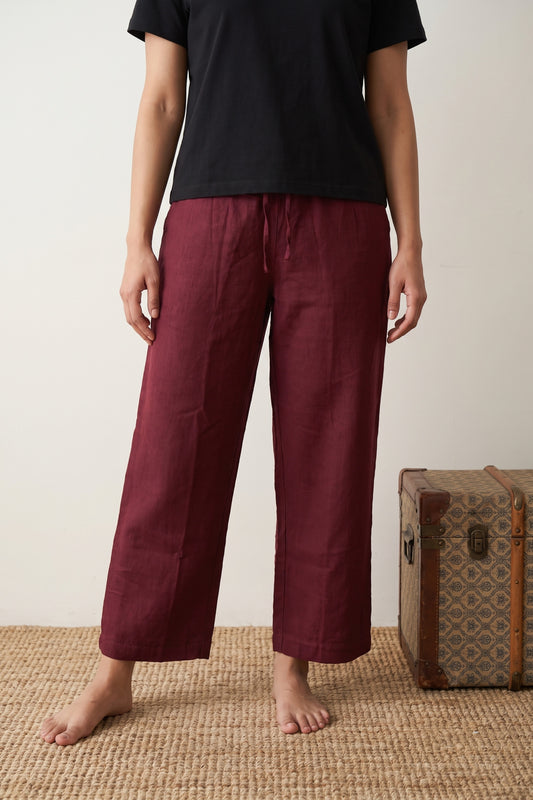 Maroon slub cotton palazzo