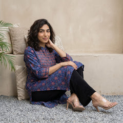 Blue ban neck Yoke kurta