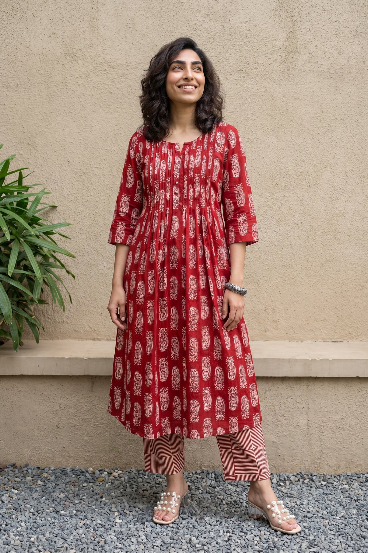 Maroon ambi pintucks coord set