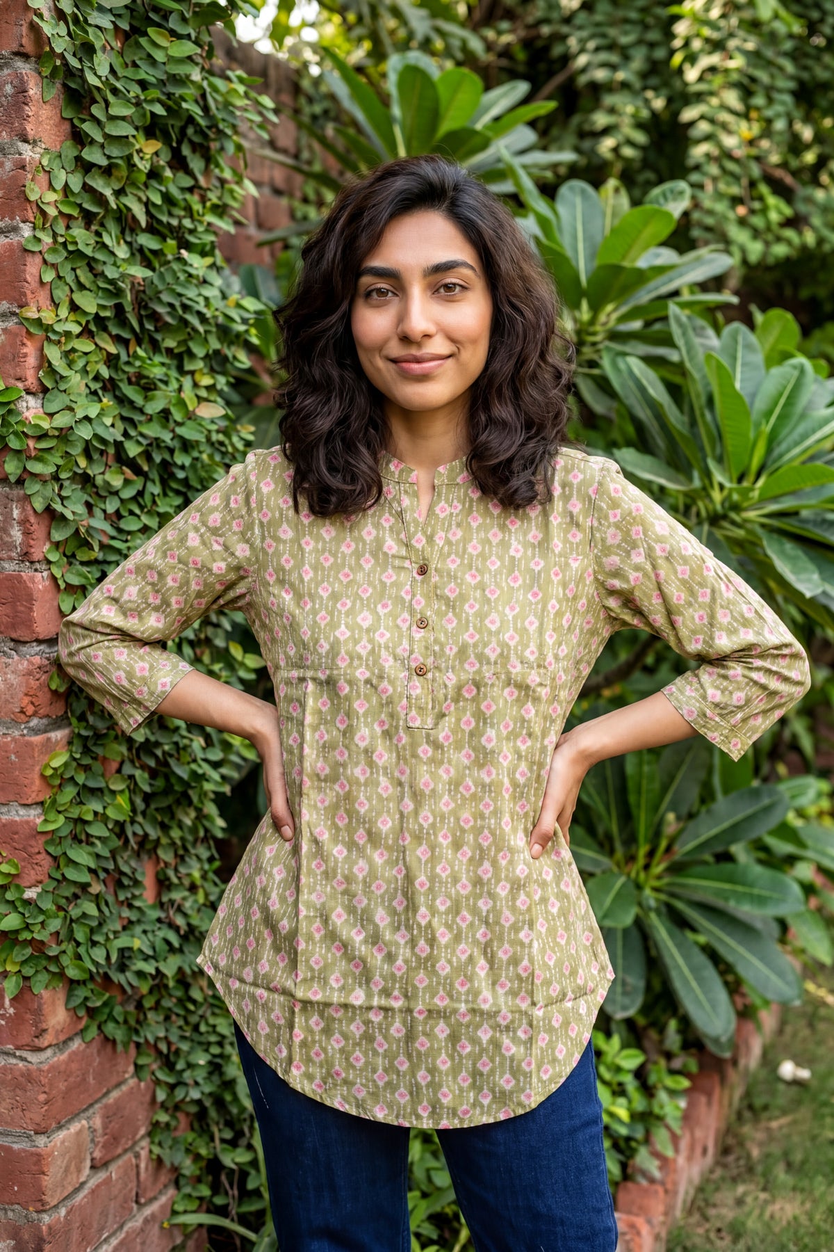 Lime green Ban neck short kurti