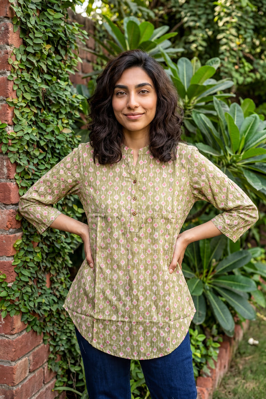 Lime green Ban neck short kurti