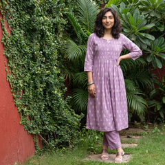 Lavender ikkat print pintucks coord set
