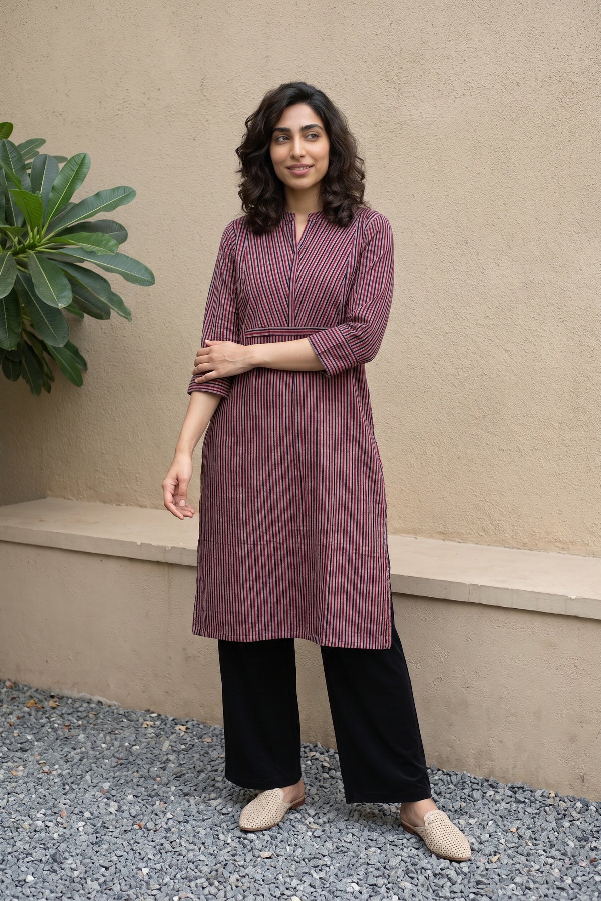 Maroon lines office wear kurta