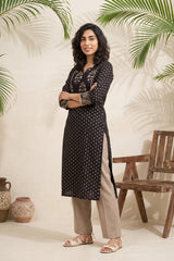 Black small flower yoke kurta